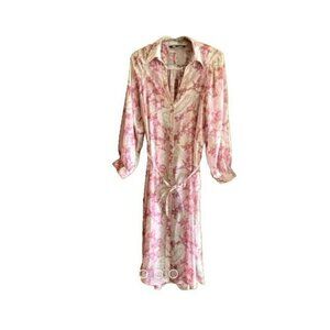 Zara Womens Shirt Dress Pink Floral Sheer  Long Sleeve Button Midi S 8575 390
